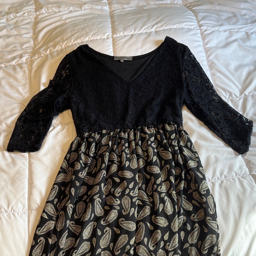 Chic Black Lace Dress with Gold Paisley Skirt